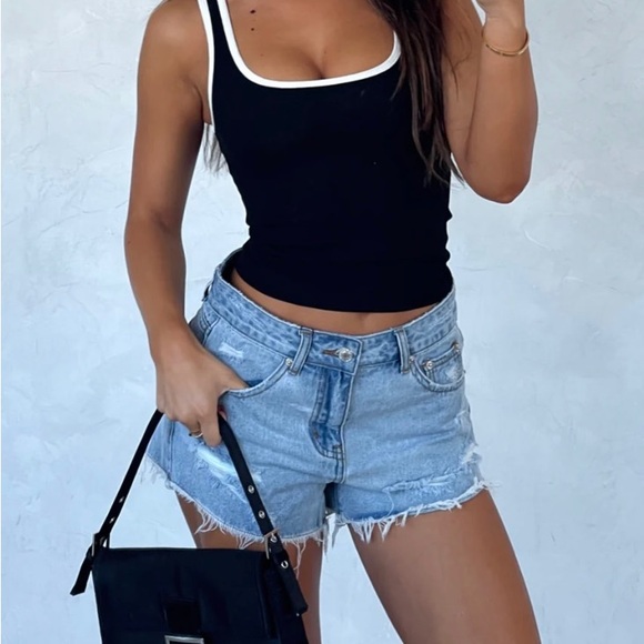 Push My Buttons Denim Shorts Mid Blue - Picture 1 of 3